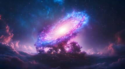 Vibrant galaxy cluster displays swirling arms of cosmic beauty in deep space backdrop