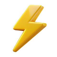 3d Yellow lightning bolt illustration on transparent background