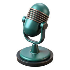 3d Green vintage microphone illustration on transparent background