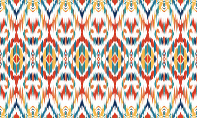 Hand draw Ikat floral paisley embroidery.Ikat ethnic oriental pattern traditional.great for background ,curtain, carpet, wallpaper, clothing, wrapping,batik,clothing or decorations.Vector illustration