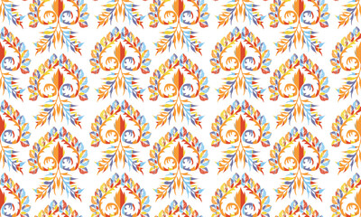 Hand draw Ikat floral paisley embroidery.Ikat ethnic oriental pattern traditional.great for background ,curtain, carpet, wallpaper, clothing, wrapping,batik,clothing or decorations.Vector illustration