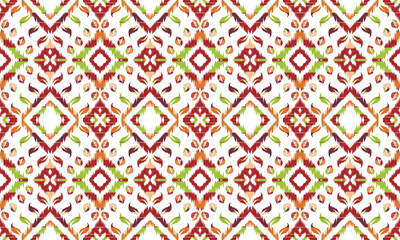 Hand draw Ikat floral paisley embroidery.Ikat ethnic oriental pattern traditional.great for background ,curtain, carpet, wallpaper, clothing, wrapping,batik,clothing or decorations.Vector illustration