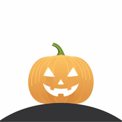 A grinning pumpkin silhouette at bottom center of a white background with text space above.