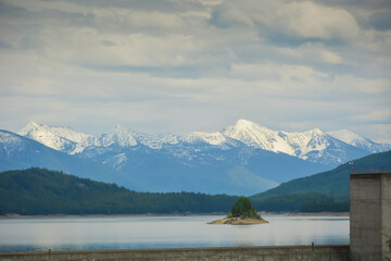 Breathtaking Hungry Horse Reservoir in the Flathead valley of beautiful northwestern Montana. Surrounded by towering mountains and is 34 miles long with 170 miles of shoreline.