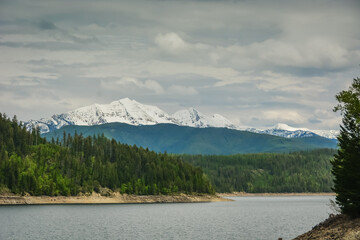 Breathtaking Hungry Horse Reservoir in the Flathead valley of beautiful northwestern Montana. Surrounded by towering mountains and is 34 miles long with 170 miles of shoreline.