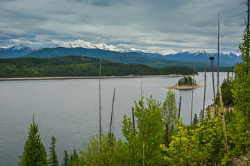 Breathtaking Hungry Horse Reservoir in the Flathead valley of beautiful northwestern Montana. Surrounded by towering mountains and is 34 miles long with 170 miles of shoreline.