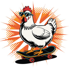 Cool chicken on skateboard pop  vector art design