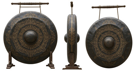 Decorative dark bronze gong isolated