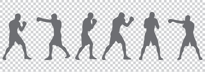 Silhouette Icon Set of a Boxer Throwing a Punch — Minimalist Boxing Action Icons EPS 10