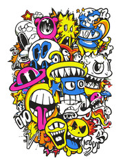 Colorful Abstract Vector Art of Whimsical Faces and Designs