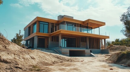 Modern House Under Construction Hillside