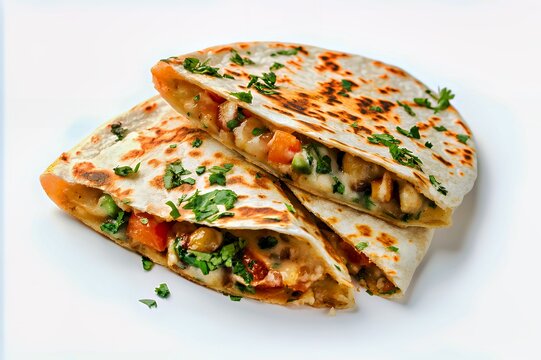 Delicious quesadillas filled with cheese, vegetables, and herbs.