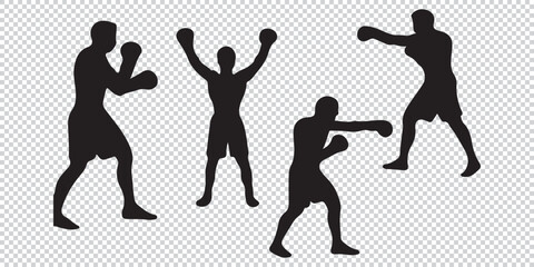Silhouette of a man throwing a punch with body twisted and focused, silhouette of a boxer
 EPS 10