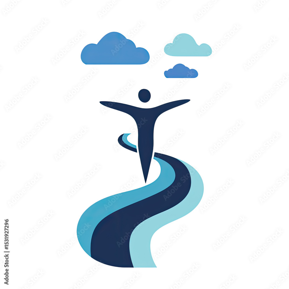 Fototapete a simple vector logo of an abstract figure standing with their arms raised, the head turned to the l