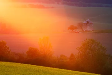 Fototapeten Gorgeous rural landscape with green sunny spring hills. South Moravia region, Czech Republic © erika8213