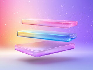 Floating Pastel Geometric Platforms with Glowing Gradient Effect