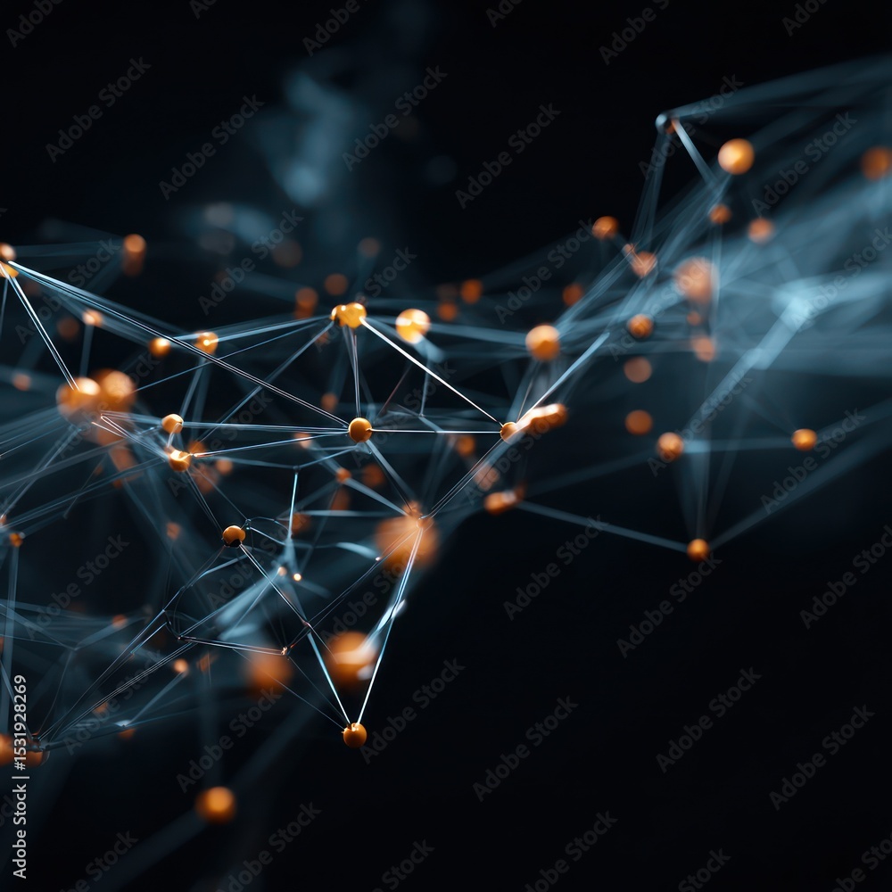 Poster Nodes and lines forming a network of abstract visuals, showcasing algorithmic learning through tech.