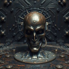 Cybernetic Sentinel's Gaze: A Robotic Head on Dark Circuitry