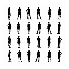 Twenty four female silhouettes diverse poses fashion