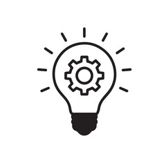 Light Bulb with Gear Icon – Innovation and Creative Technology Concept Symbol