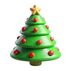 3d Green christmas tree with star on top on transparent background