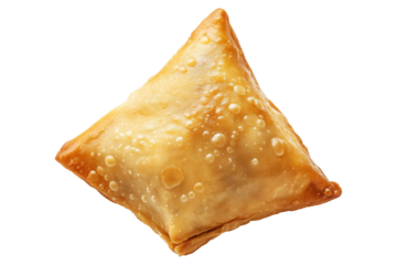 Golden brown crispy samosas isolated on white transparent background, traditional Indian snack concept with fried texture