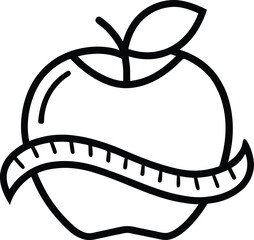 Healthy Diet Apple with Measuring Tape Outline  illustration on white background