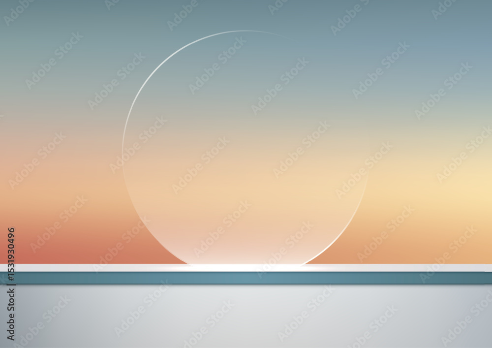 Poster minimalist white translucent circle on soft blue peach gradient background modern abstract design