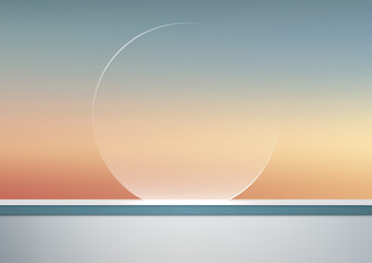 minimalist white translucent circle on soft blue peach gradient background modern abstract design