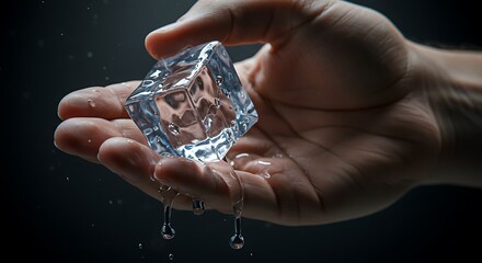 Melting Ice Cube in Hand: A Study in Contrast