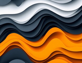 Abstract background with layered paper wavy shapes in dark gray, orange, and white colors