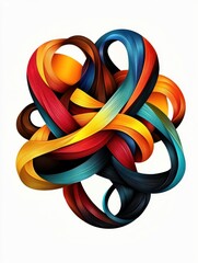 Abstract Multicolored Swirls Intertwined on White Background