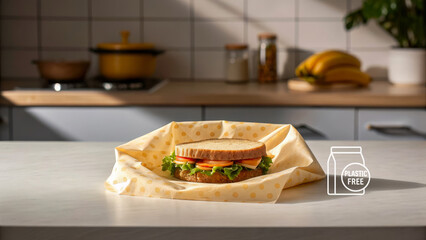 Sandwich wrapped reusable beeswax food wrap kitchen counter waste reduction strategy eco friendly