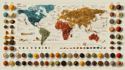 Exploring World Cuisine With a Detailed Infographic of Spices Categorized by Region and Flavor Profiles on a Colorful Map