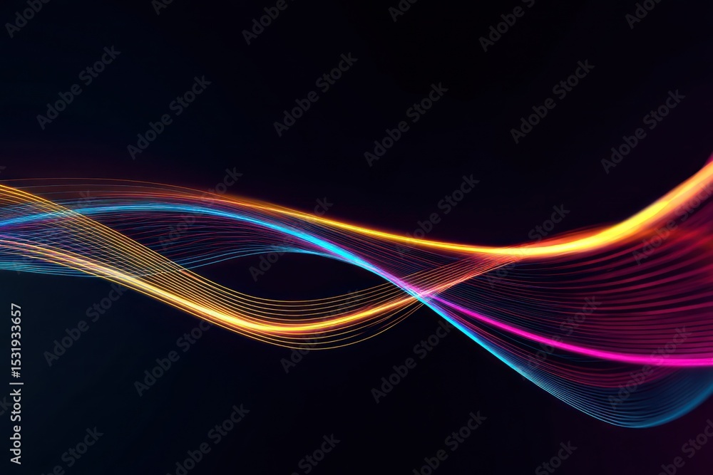 Poster futuristic abstract style represented by flowing neon wave lines, creating a high-speed digital expe