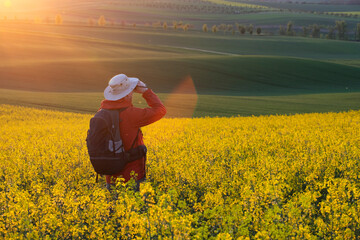 Gorgeous rural landscape with green sunny spring hills. South Moravia region, Czech Republic
