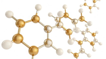 Sleek 3D molecular network of ceramides in gold and ivory tones, designed for dermaceutical textbook visuals on a white background.