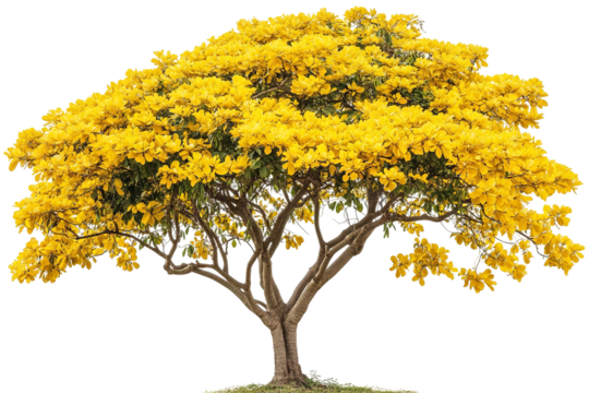 Amaltas tree (Cassia fistula) PNG cutout featuring vibrant golden blossoms and delicate compound leaves on a transparent background — ultra-high-resolution botanical graphic ideal for landscape design