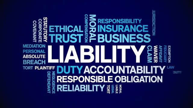 Liability animated word cloud;text design animation tag kinetic typography seamless loop.
