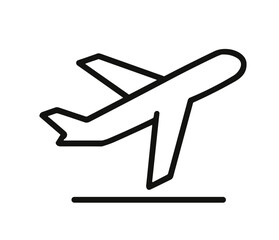 Airplane taking off in minimalistic vector style, vector icon  