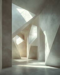 Shadow geometry suite featuring soft sculpted geometry walls and window-cast rectangular shadows Architectural Shadow Interior Geometric Light and Silence Design