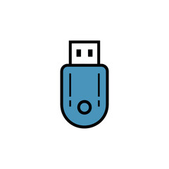 Stylized USB Drive with Blue Body and Black Outline on White Background