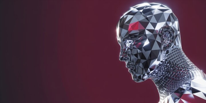 Low polygonal metallic human head profile