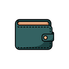 Icon of a Bifold Wallet, Teal Color with Snap, on White Background
