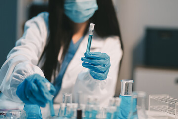 Research, experiment and medical trial being done by a scientist in a lab, science facility or...