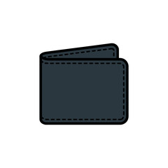 Simple Black Leather Wallet Illustration with Stitching Detail on White Background, Isolated Object