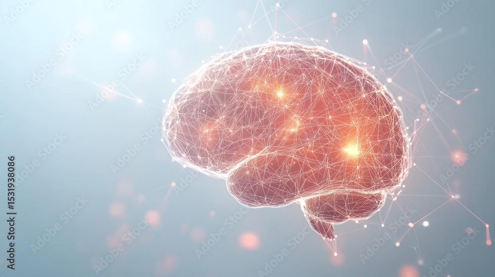 Poster futuristic artificial intelligence brain concept with neural network representation and glowing digi
