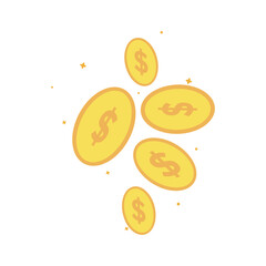 Scattered Gold Dollar Coins with Sparkling Effects for Wealth