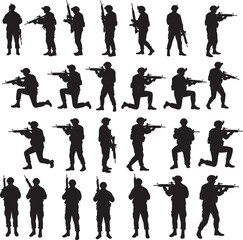 Obraz premium Soldier Art Silhouettes veterans Collection white color background