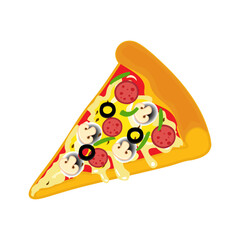 Cheesy Pizza Slice with Red Pepperoni and Green Peppers